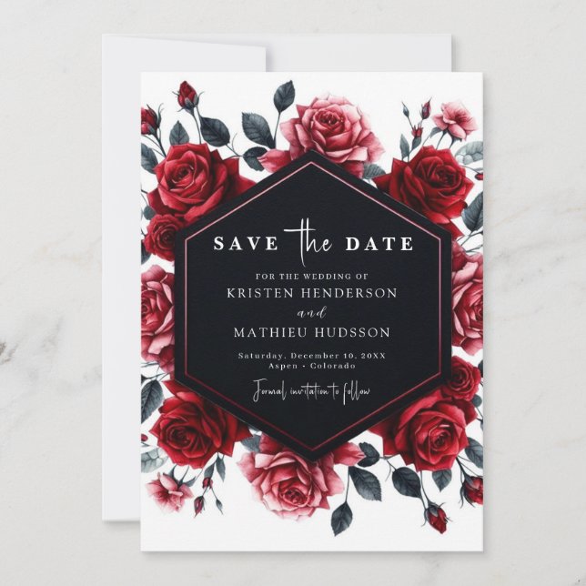 Minimal Romance Crimson Red Wedding Save The Date (Front)