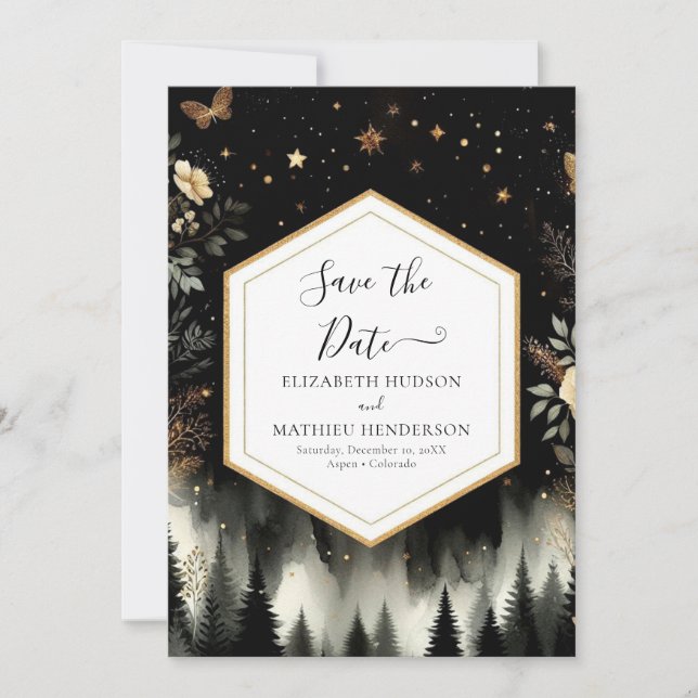 Minimal Romantic Enchanted Forest Wedding Save The Date (Front)