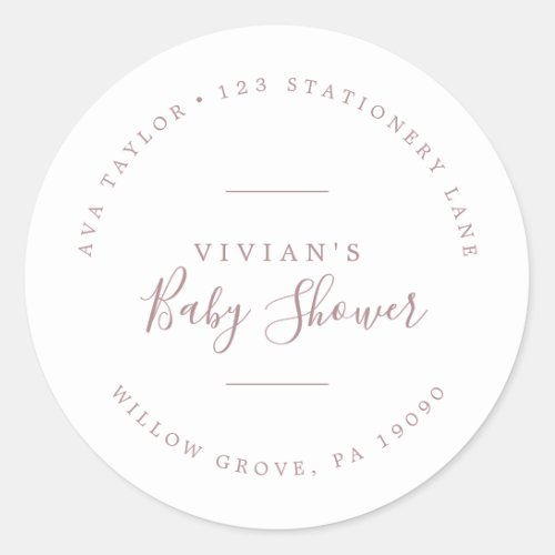 Minimal Rose Baby Shower Circular Return Address Classic Round Sticker