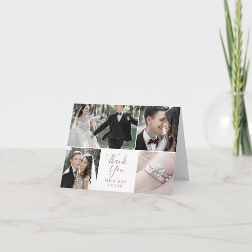 Minimal Rose Gold 4 Photo Template Thank You Card