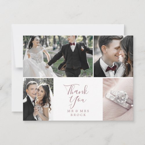 Minimal Rose Gold 4 Photo Template Thank You Card