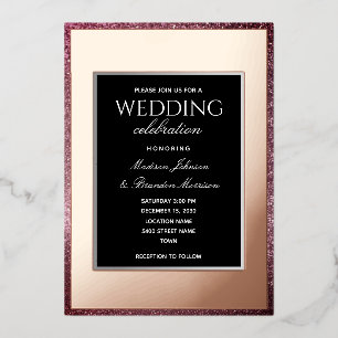 Minimal Rose Gold and Black Wedding Foil Invitation