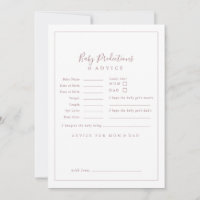 Minimal Rose Gold Baby Shower Baby Predictions &  Advice Card