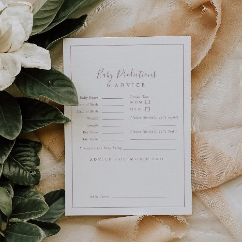 Minimal Rose Gold Baby Shower Baby Predictions   Advice Card
