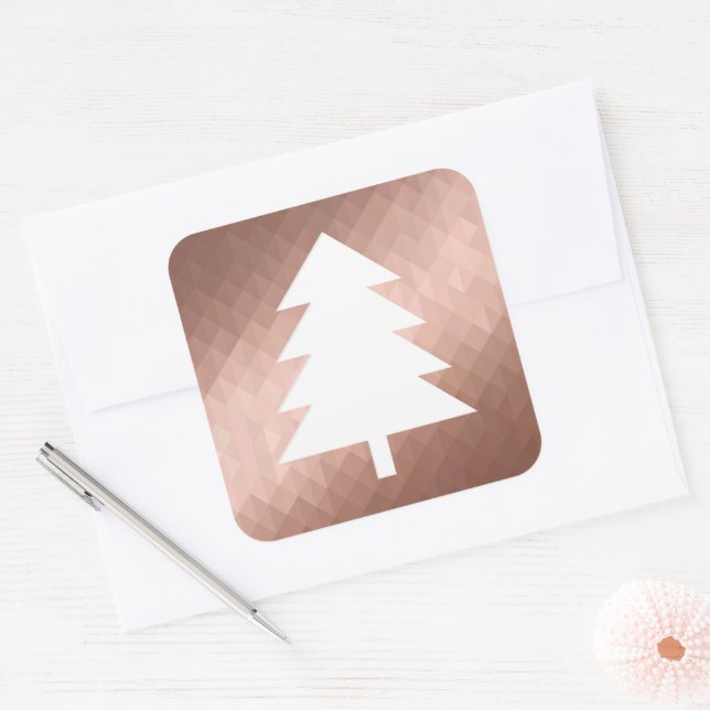 Minimal rose gold christmas tree modern square sticker (Envelope)