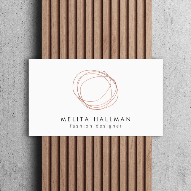 Minimal Rose Gold Designer Scribble Logo II Business Card (Creator Uploaded)