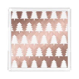 Minimal rose gold geometric trendy xmas trees acrylic tray