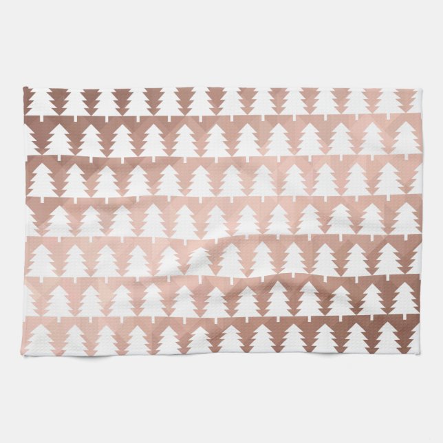 Minimal rose gold geometric xmas trees kitchen towel (Horizontal)