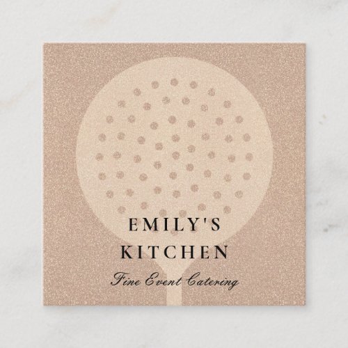 MINIMAL ROSE GOLD GLITTER SKIMMER CHEF CATERING SQUARE BUSINESS CARD