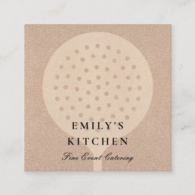 MINIMAL ROSE GOLD GLITTER SKIMMER CHEF CATERING SQUARE BUSINESS CARD (Front)