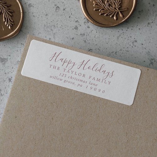 Minimal Rose Gold Happy Holidays Return Address Label