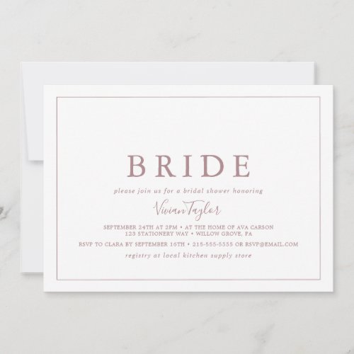 Minimal Rose Gold Horizontal Bride Bridal Shower Invitation