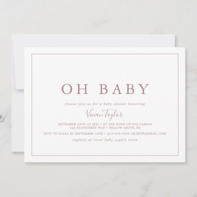Minimal Rose Gold Horizontal Oh Baby Baby Shower Invitation (Front)