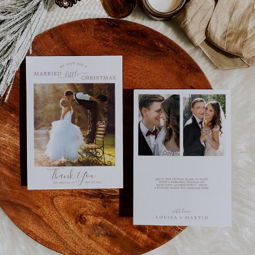 Minimal Rose Gold Married Little Christmas 3 Photo Holiday Card