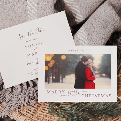 Minimal Rose Gold Marry Christmas Save the Date Holiday Card