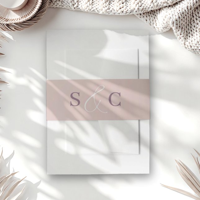 Minimal Rose Gold Monogram Wedding Invitation Belly Band (Creator Uploaded)