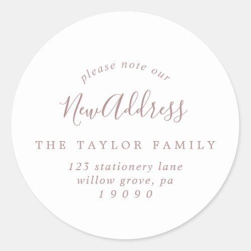 Minimal Rose Gold Note Our New Address Envelope Classic Round Sticker