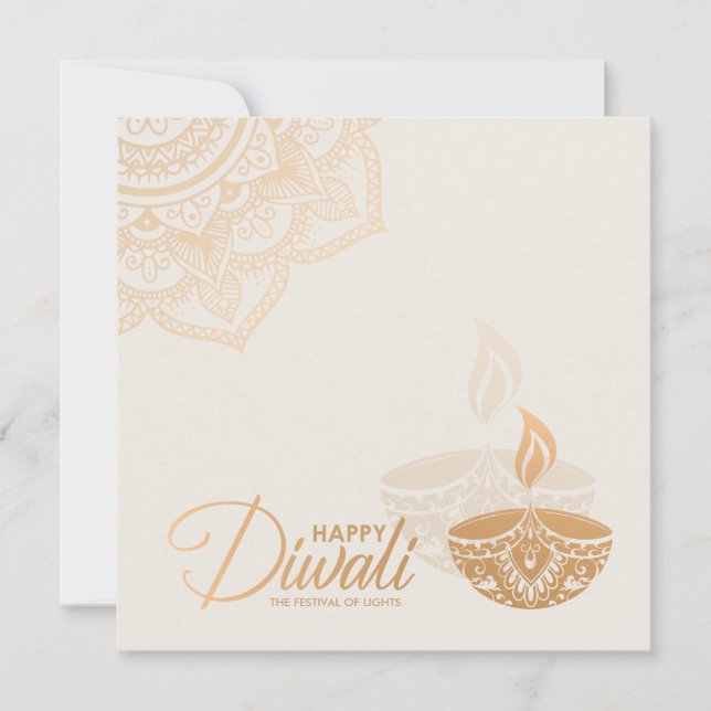 Minimal Rose gold ornament Happy Diwali  Card (Front)