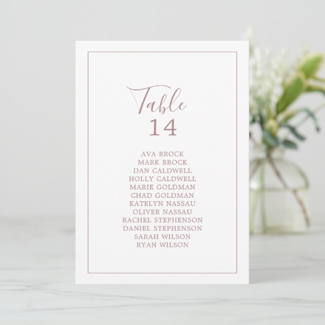 Minimal Rose Gold Table Number Seating Chart Cards (Standing Front)