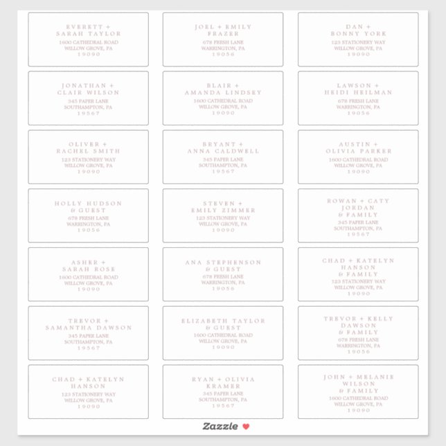 Minimal Rose Gold Typography Guest Address Labels (Sheet)