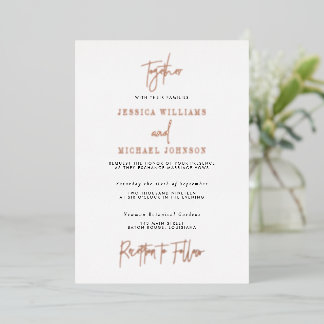 Minimal Rose Gold Typography Wedding Foil Invitation