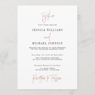 Minimal Rose Gold Typography Wedding Invitation