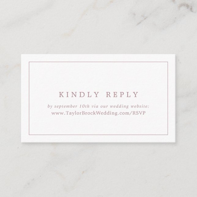Minimal Rose Gold Typography Wedding Website RSVP Enclosure Card (Front)