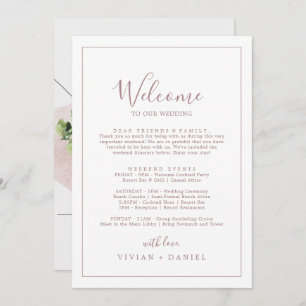 Minimal Rose Gold Welcome Letter Itinerary & Map