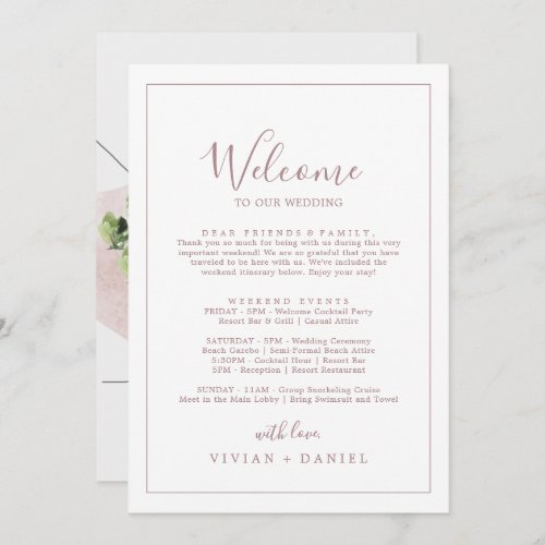 Minimal Rose Gold Welcome Letter Itinerary  Map