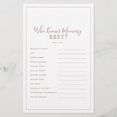 Minimal Rose Gold Who Knows Mommy Best Trivia Game Flyer