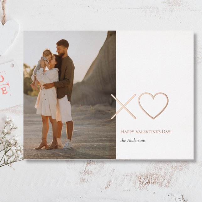 Minimal Rose gold xoxo heart photo valentines day  Foil Holiday Postcard (Creator Uploaded)