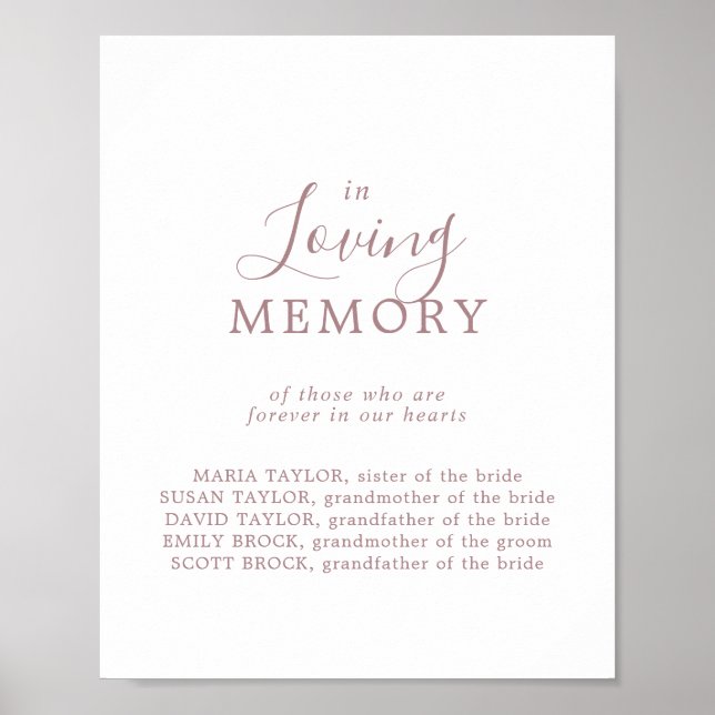Minimal Rose Loving Memory Wedding Memorial Sign (Front)