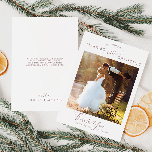 Minimal Rose Married Little Christmas Thank You Holiday Card | Zazzle