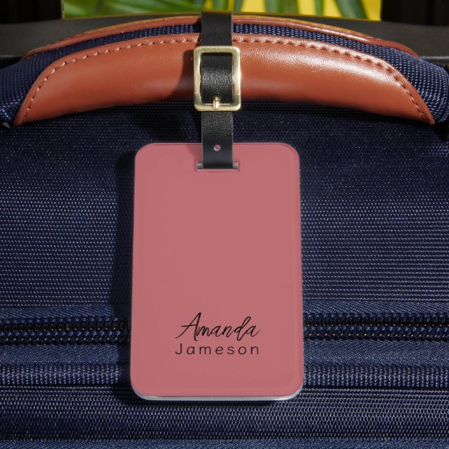 Minimal Rose Pink Full Name Monogram Luggage Tag (Front Insitu 2)