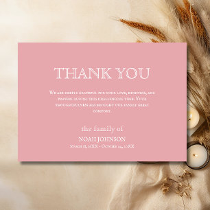 Minimal Rose Pink Traditional Funeral Sympathy Thank You Card