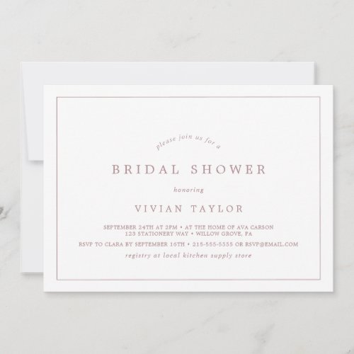 Minimal Rose Typography Horizontal Bridal Shower Invitation
