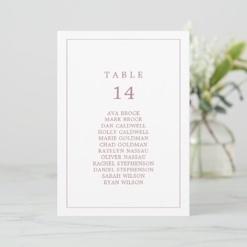 Minimal Rose Typography Table Number Seating Chart