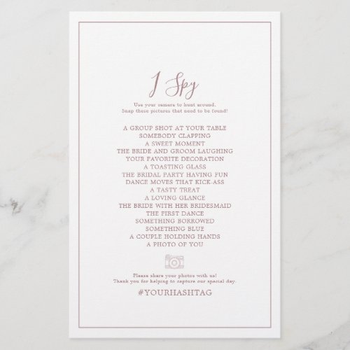 Minimal RoseGold I Spy Wedding Scavenger Hunt Game Flyer