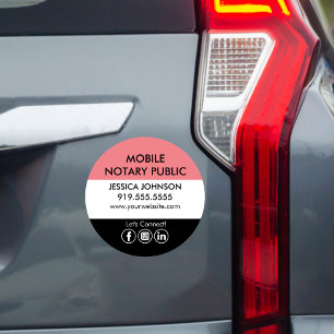 Minimal Round Black & Pink Mobile Notary Marketing Car Magnet
