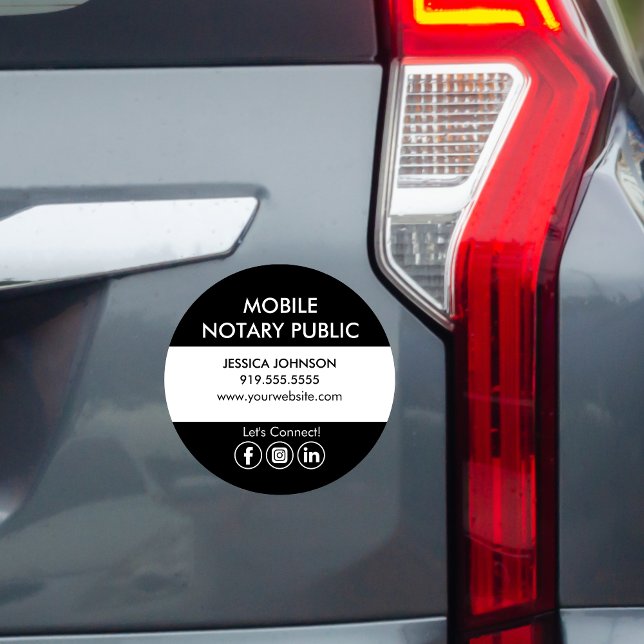 Minimal Round Black White Mobile Notary Marketing  Car Magnet (Creator Uploaded)