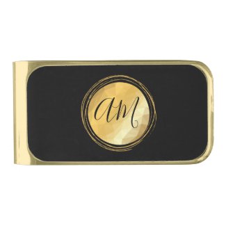 Minimal round gold frame personalized monogram  gold finish money clip