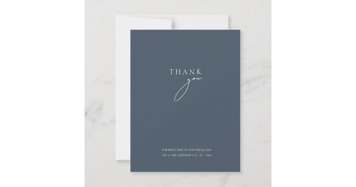 Minimal Royal Blue Opulence Script Photo Wedding Thank You Card | Zazzle