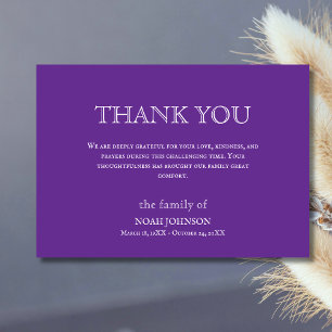 Minimal Royal Purple Traditional Funeral Sympathy Thank You Card