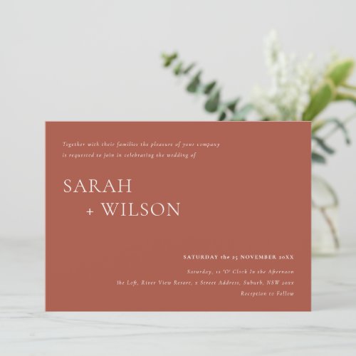 Minimal Rust Brick Red Typography Wedding Invite
