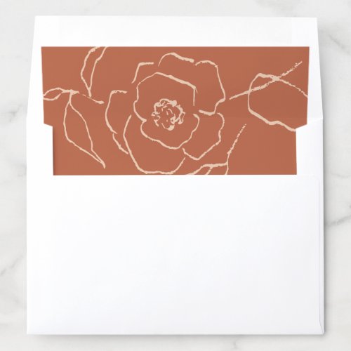Minimal Rust Burnt Orange  Fine Art Floral Wedding Envelope Liner