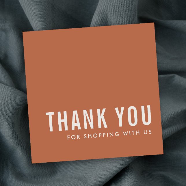 MINIMAL RUST BURNT ORANGE TERRACOTTA THANK YOU  SQUARE BUSINESS CARD (Creator Uploaded)