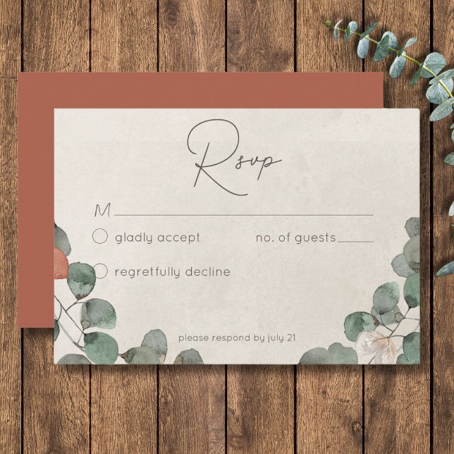 Minimal Rust Green Eucalyptus Wreath Wedding RSVP Card (Minimal Rust Green Eucalyptus Wreath Wedding RSVP Card)