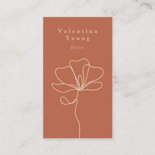Minimal rust orange fine art floral chic elegant business card