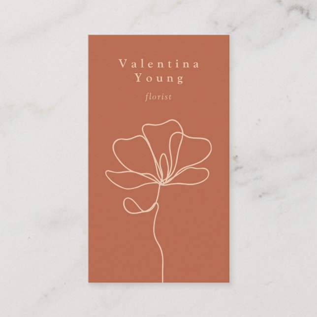 Minimal rust orange fine art floral chic elegant business card (Front)