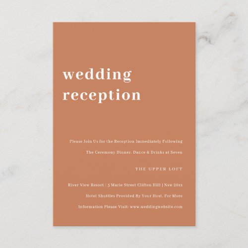 Minimal Rust Orange Typography Wedding Reception Enclosure Card